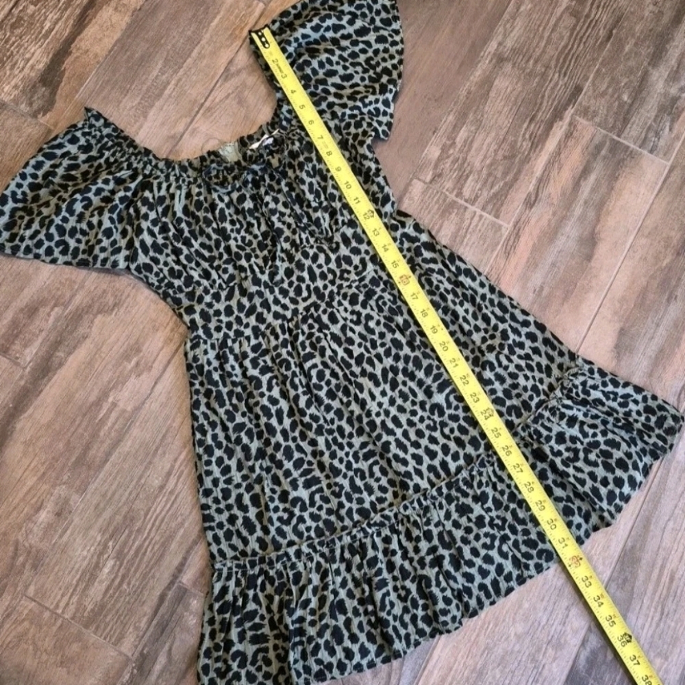 Francesca's Mi Ami Green & Black Animal Print Short Sleeve A-Line Dress, Small - Picture 8 of 14